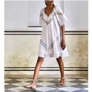 Mirth Caftan Trapeze Embroidered Cotton Shift Dress Size M *Flaw